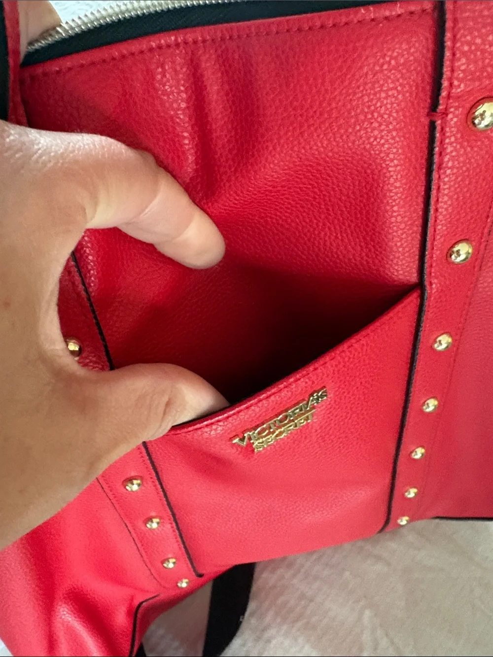 Victoria's Secret Red Pebbled Tote-Backpack with Gold Accents
